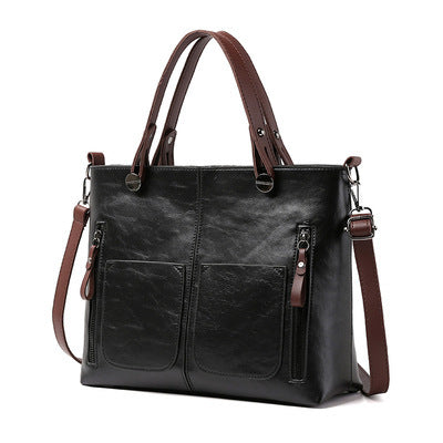 Faux PU Leather Tote Shoulder Bag Detachable Strap Multi Pocket Black