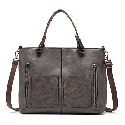 Faux PU Leather Tote Shoulder Bag Detachable Strap Multi Pocket Grey
