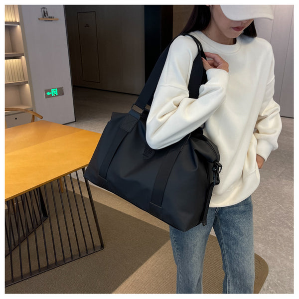 Fabric Duffel Bag Shoulder Strap Handle Work Travel Gym Sports Black