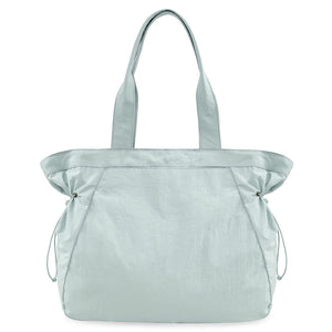 Water Resistant Fabric Tote Bag Drawstring Side Cinch Snap Closure 18L Light Blue