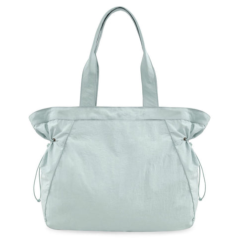Water Resistant Fabric Tote Bag Drawstring Side Cinch Snap Closure 18L Light Blue