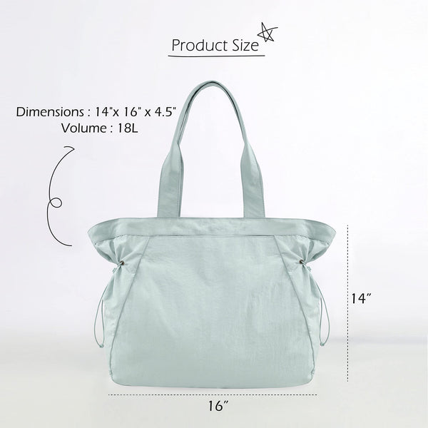 Water Resistant Fabric Tote Bag Drawstring Side Cinch Snap Closure 18L Light Blue