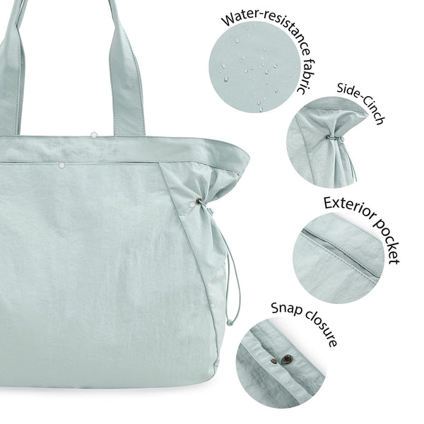 Water Resistant Fabric Tote Bag Drawstring Side Cinch Snap Closure 18L Light Blue