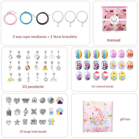 Unicorn DIY Bracelet Kit Crystal Beads Charms Jewellery Gift Box Rainbow