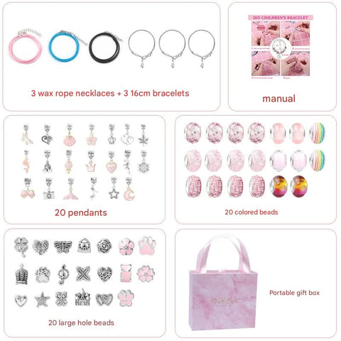 Unicorn DIY Bracelet Kit Crystal Beads Charms Jewellery Gift Box Pink