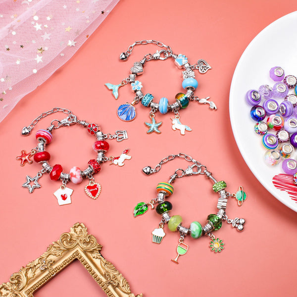 Unicorn DIY Bracelet Kit Crystal Beads Charms Jewellery Gift Box Pink