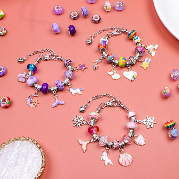 Unicorn DIY Bracelet Kit Crystal Beads Charms Jewellery Gift Box Pink