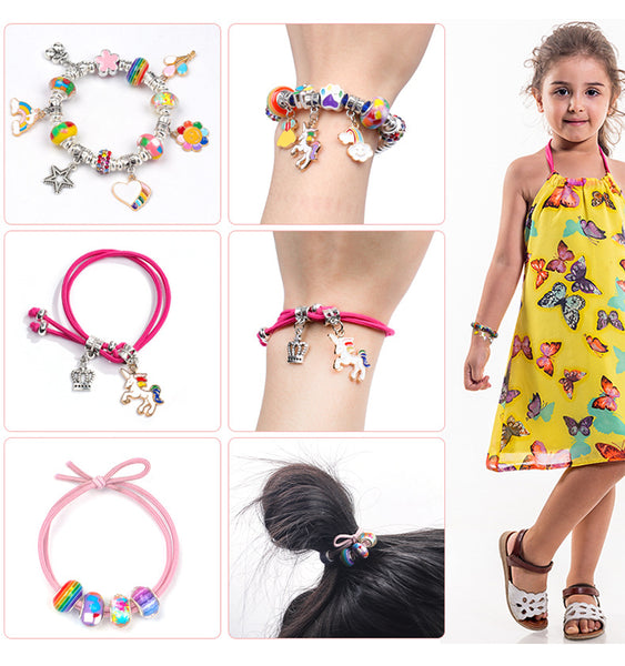 Unicorn DIY Bracelet Kit Crystal Beads Charms Jewellery Gift Box Pink
