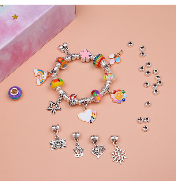 Unicorn DIY Bracelet Kit Crystal Beads Charms Jewellery Gift Box Pink
