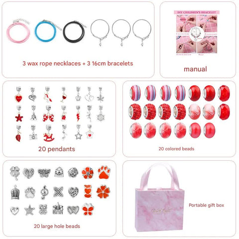 Unicorn DIY Bracelet Kit Crystal Beads Charms Jewellery Gift Box Red