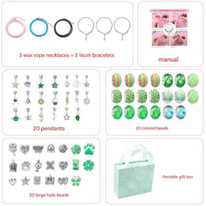 Unicorn DIY Bracelet Kit Crystal Beads Charms Jewellery Gift Box Green