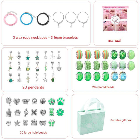 Unicorn DIY Bracelet Kit Crystal Beads Charms Jewellery Gift Box Green