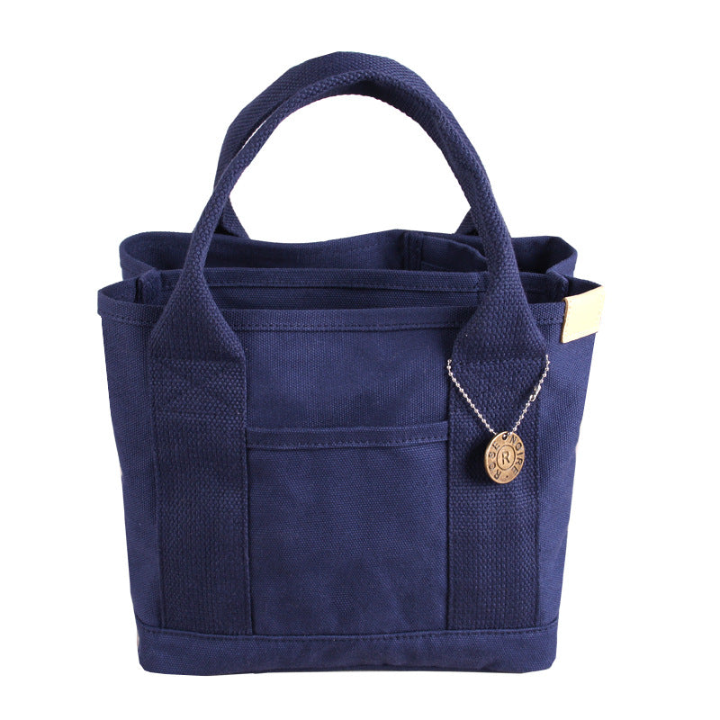 Canvas Lunch Tote Bag Handbag Multiple Compartments Pockets Navy Blue