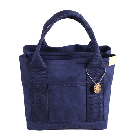 Canvas Lunch Tote Bag Handbag Multiple Compartments Pockets Navy Blue