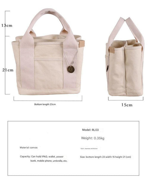 Canvas Lunch Tote Bag Handbag Multiple Compartments Pockets Navy Blue