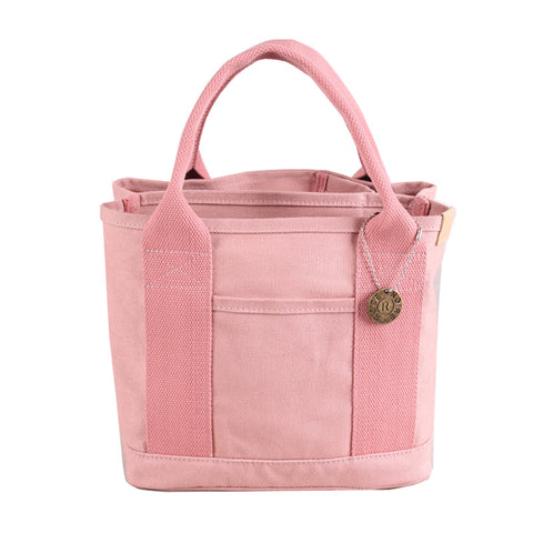 Canvas Lunch Tote Bag Handbag Multiple Compartments Pockets Pink