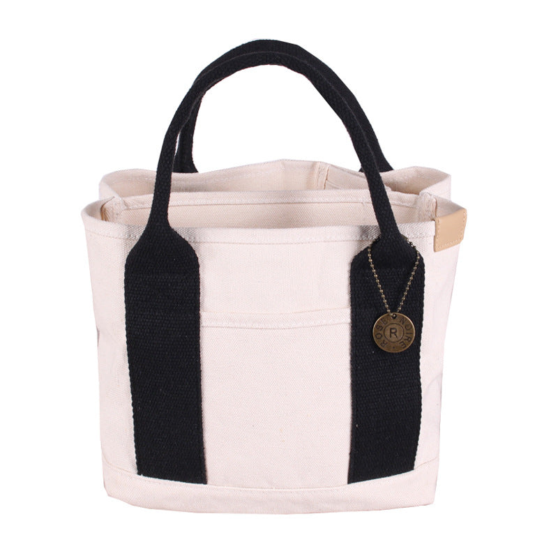 Canvas Lunch Tote Bag Handbag Multiple Compartments Pockets White Black