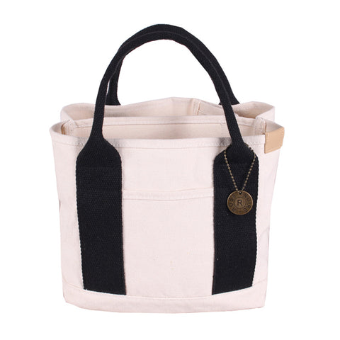 Canvas Lunch Tote Bag Handbag Multiple Compartments Pockets White Black