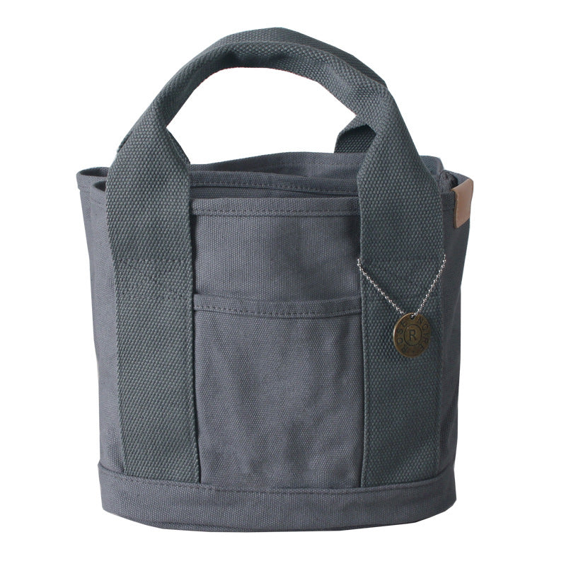 Canvas Lunch Tote Bag Handbag Multiple Compartments Pockets Dark Grey