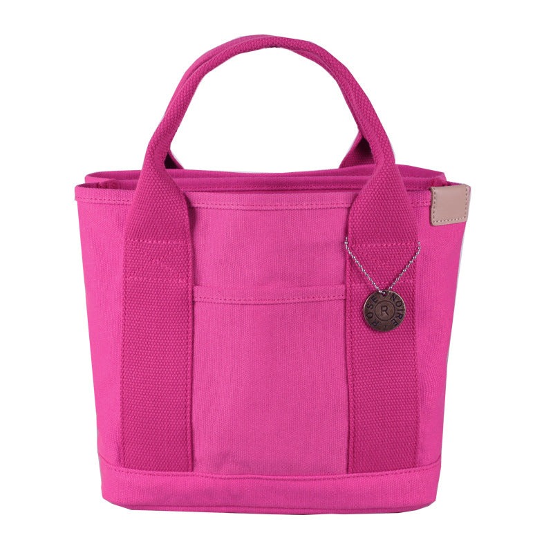 Canvas Lunch Tote Bag Handbag Multiple Compartments Pockets Rose Pink