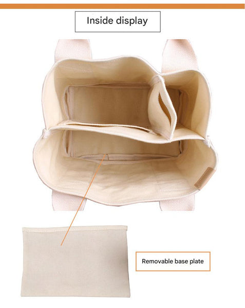 Canvas Lunch Tote Bag Handbag Multiple Compartments Pockets Rose Pink
