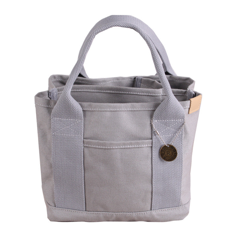 Canvas Lunch Tote Bag Handbag Multiple Compartments Pockets Grey