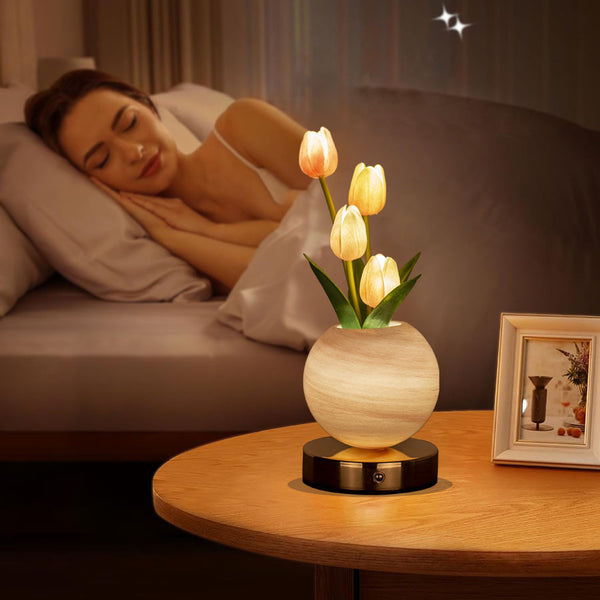 Tulip Crystal Sphere Ball LED Table Night Light Lamp 3 Colour Touch Control Pink