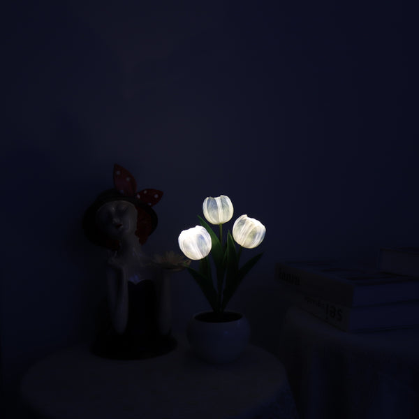 Tulip Flowers Ceramic Pot USB Bedside Table Night Light Lamp 20cm Blue
