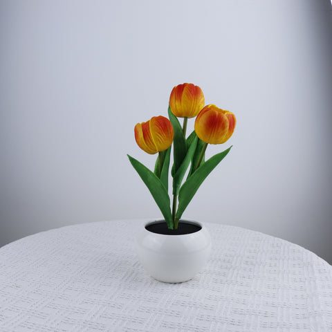 Tulip Flowers Ceramic Pot USB Bedside Table Night Light Lamp 20cm Orange