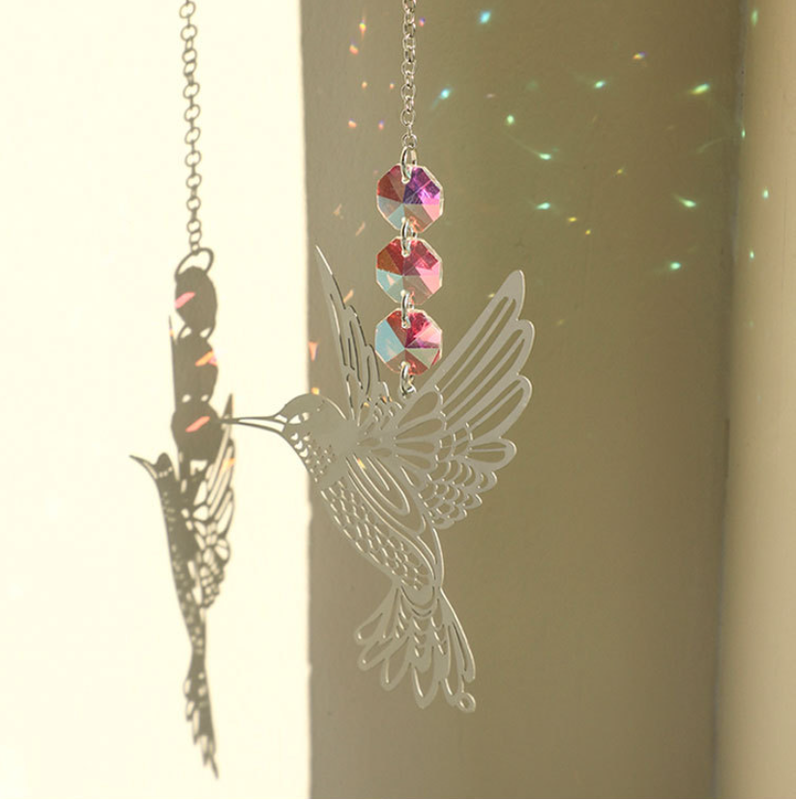 2 x Hummingbird Metal Suncatcher Crystal Accents Window Wall Indoor Hanging Ornament