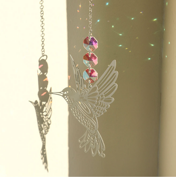 2 x Hummingbird Metal Suncatcher Crystal Accents Window Wall Indoor Hanging Ornament