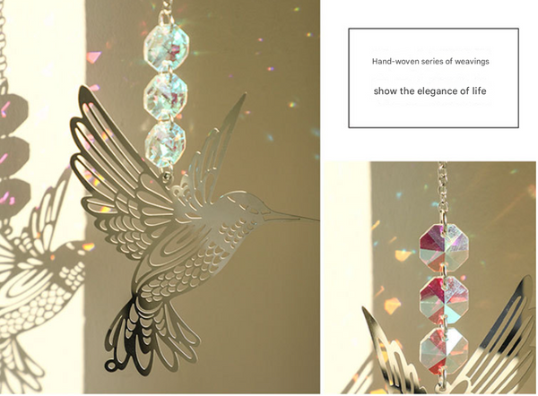 2 x Hummingbird Metal Suncatcher Crystal Accents Window Wall Indoor Hanging Ornament