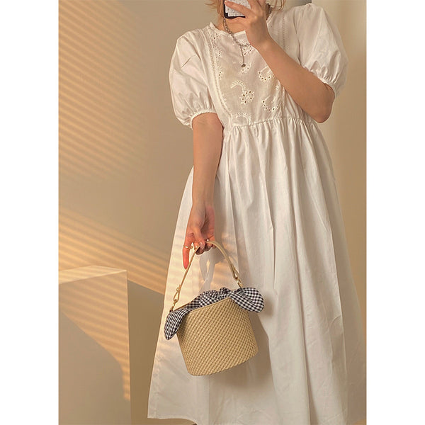 Woven Straw Bucket Crossbody Shoulder Bag Gingham Bow Accent Top Handle