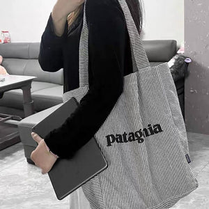Vertical Striped Canvas Tote Shoulder Bag Casual Shopping 28 x 35 x 15cm