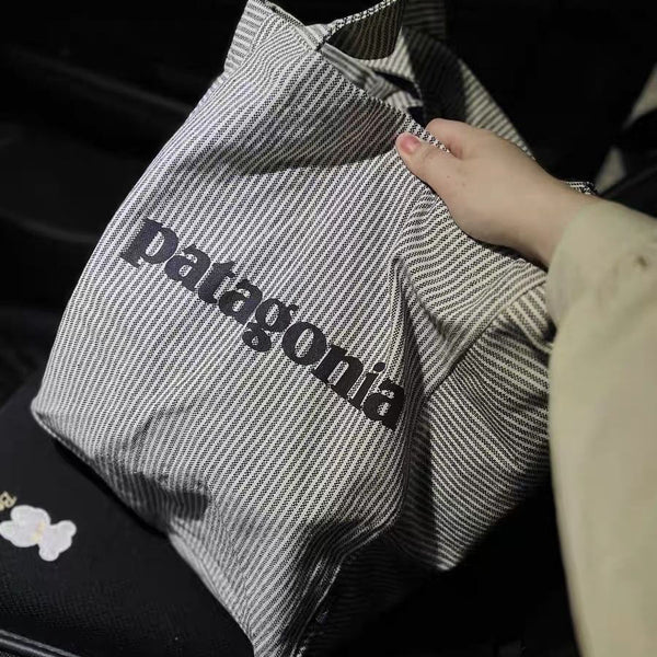 Vertical Striped Canvas Tote Shoulder Bag Casual Shopping 28 x 35 x 15cm