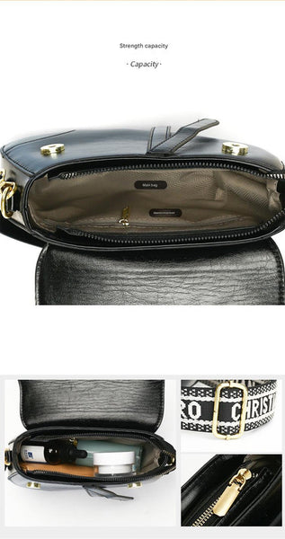 Faux PU Leather Saddle Crossbody Underam Shoulder Bag Wide Guitar Strap Black