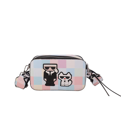 3D Cartoon Doodle Print Faux PU Leather Crossbody Camera Bag Handbag Pink