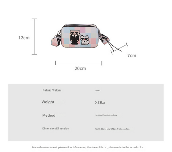 3D Cartoon Doodle Print Faux PU Leather Crossbody Camera Bag Handbag Pink