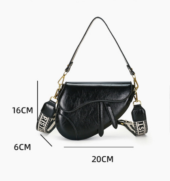 Faux PU Leather Saddle Crossbody Underam Shoulder Bag Wide Guitar Strap Silver