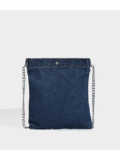 Embroidered Floral Denim Crossbody Bag Butterfly Wildflower Chain Strap