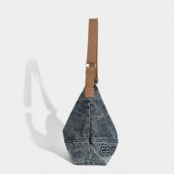 Acid Wash Denim Tote Crossbody Shoulder Bag Canvas Strap Casual Blue