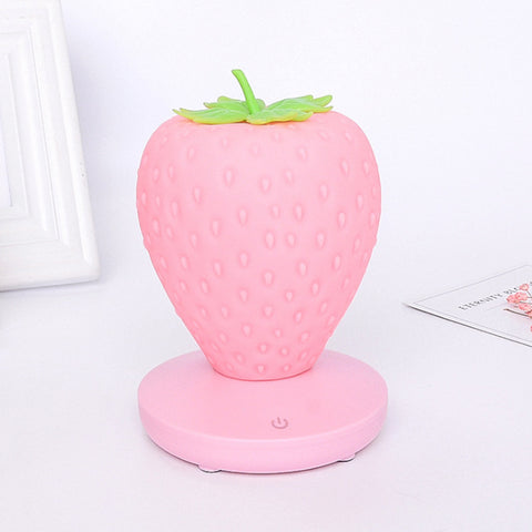Strawberry Silicone Nursery Bedside LED Night Light Touch Control USB Pink