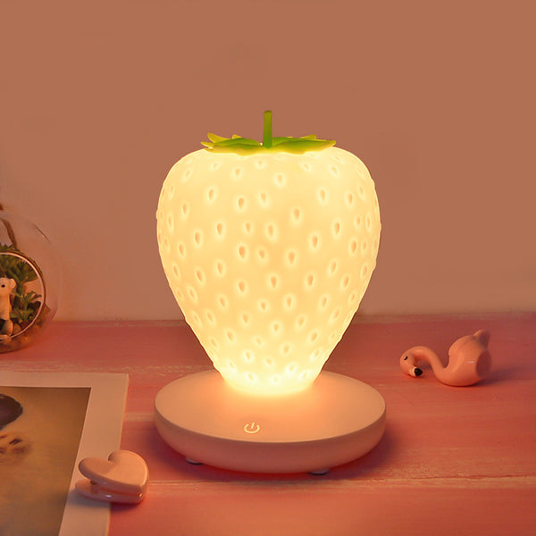 Strawberry Silicone Nursery Bedside LED Night Light Touch Control USB White