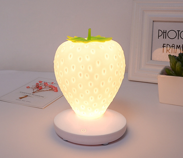Strawberry Silicone Nursery Bedside LED Night Light Touch Control USB White