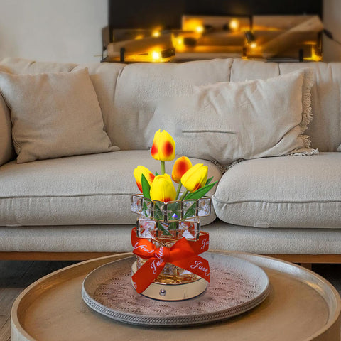 Tulip Crystal Cube LED Table Bedside Lamp Light USB Rechargeable Touch Control Yellow