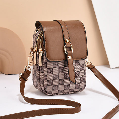 PU Leather Crossbody Phone Shoulder Bag Handbag Headphone Port Brown