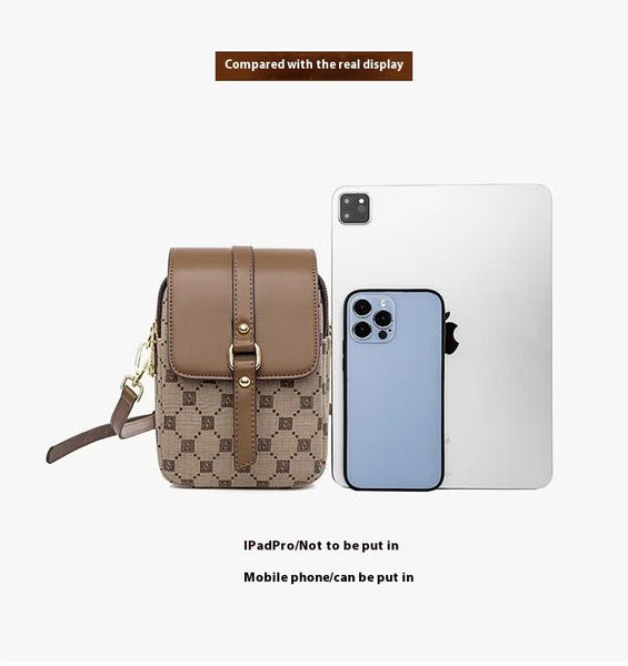 PU Leather Crossbody Phone Shoulder Bag Handbag Headphone Port Brown