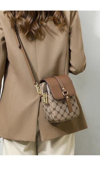 PU Leather Crossbody Phone Shoulder Bag Handbag Headphone Port Brown