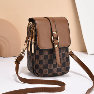 PU Leather Crossbody Phone Shoulder Bag Handbag Headphone Port Brown