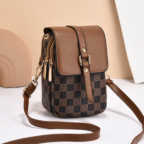 PU Leather Crossbody Phone Shoulder Bag Handbag Headphone Port Brown